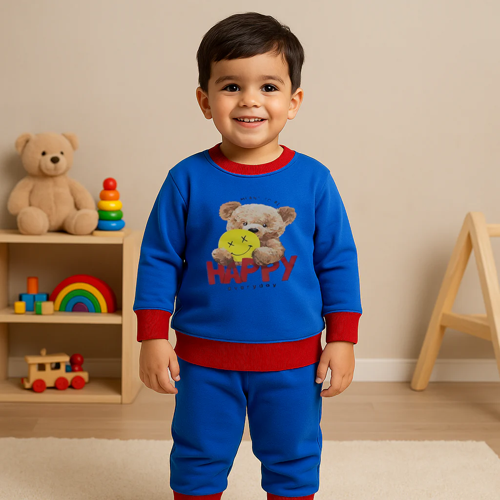 Baby Warm Pajama Set Bear Blue - Oolaa - Image 2