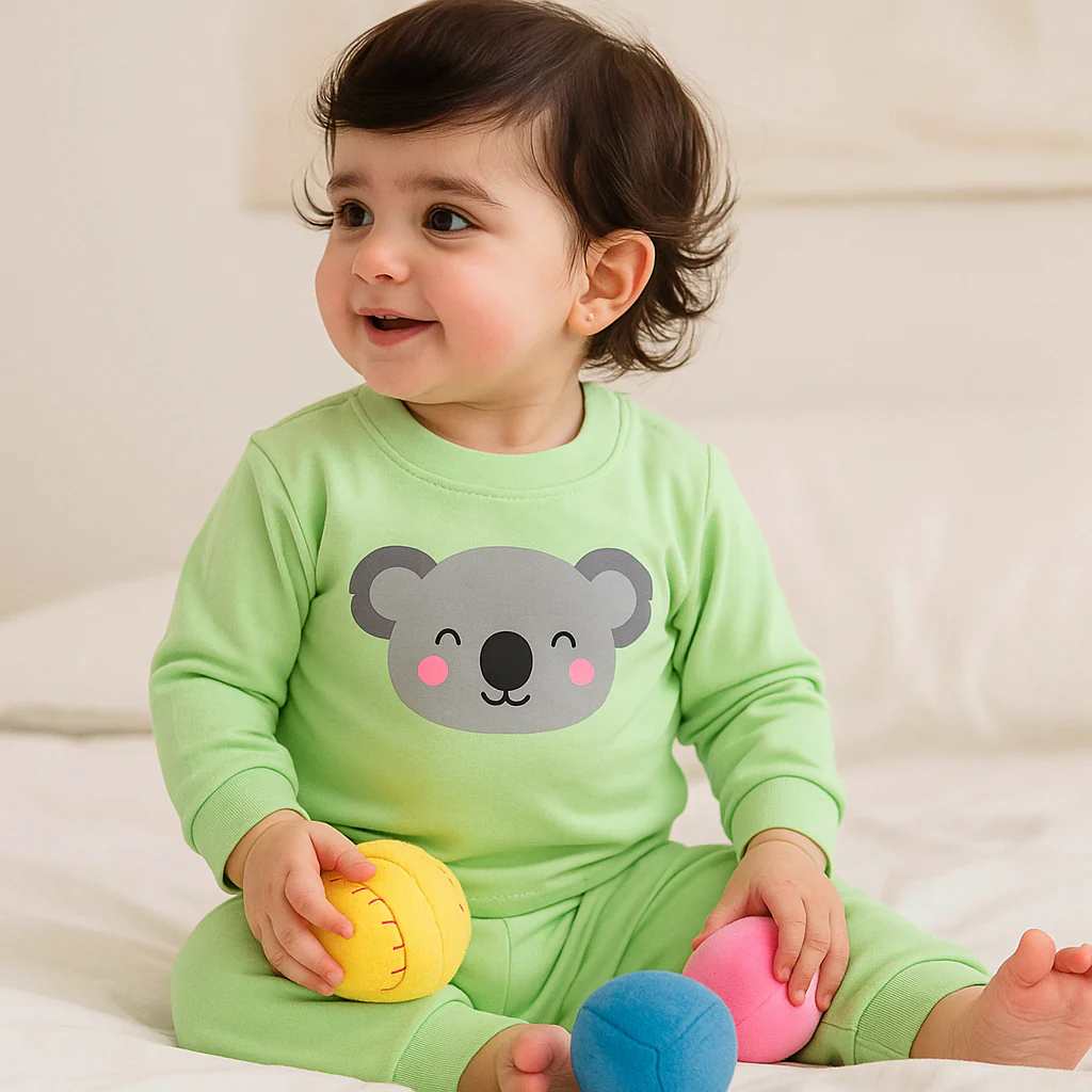 Baby Warm Pajama Set Bear Green - Sunshine - Image 2