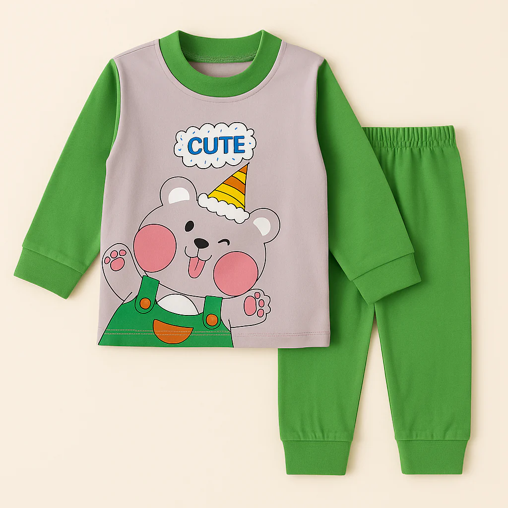 Baby Warm Pajama Set Cute Grey & Green - Sunshine