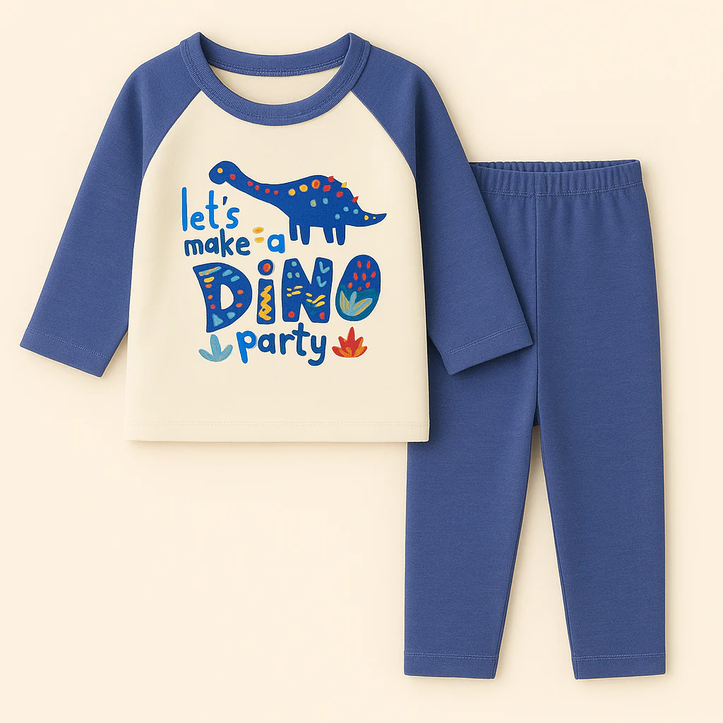 Baby Warm Pajama Set Dino Blue - Sunshine