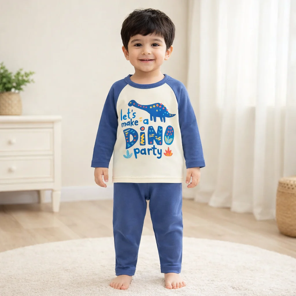 Baby Warm Pajama Set Dino Blue - Sunshine - Image 2