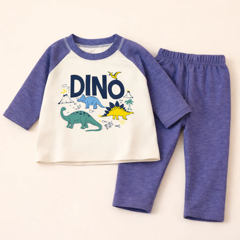Baby Warm Pajama Set Dino Blue - Sunshine