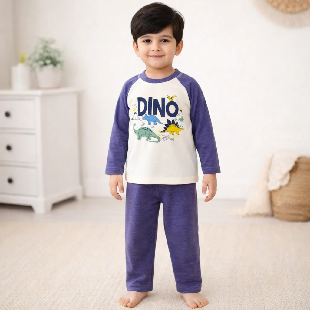 Baby Warm Pajama Set Dino Blue - Sunshine - Image 2
