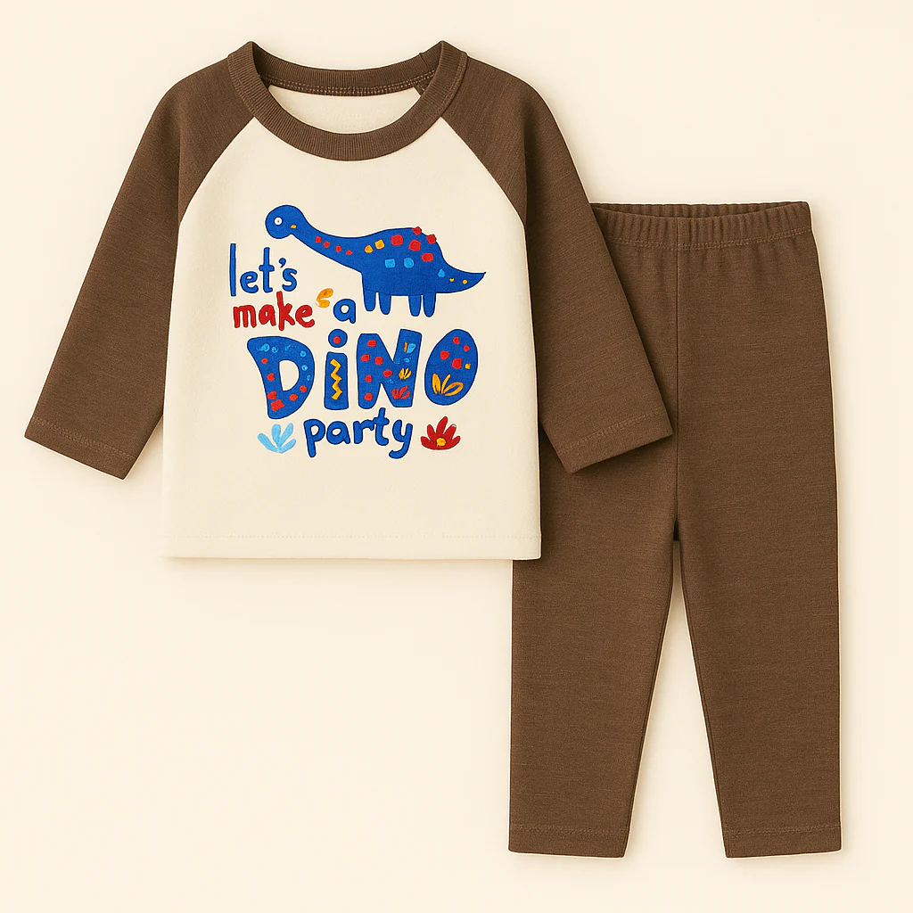 Baby Warm Pajama Set Dino Brown - Sunshine