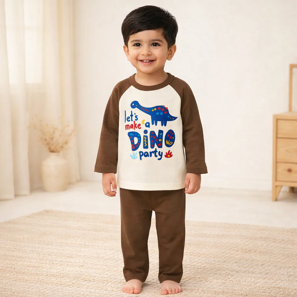 Baby Warm Pajama Set Dino Brown - Sunshine - Image 2