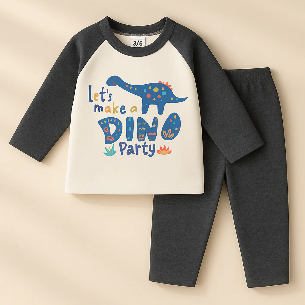 Baby Warm Pajama Set Dino Charcoal - Sunshine