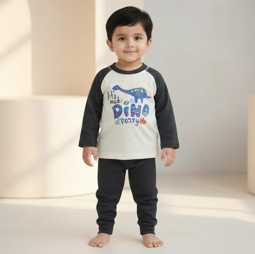 Baby Warm Pajama Set Dino Charcoal - Sunshine - Image 2