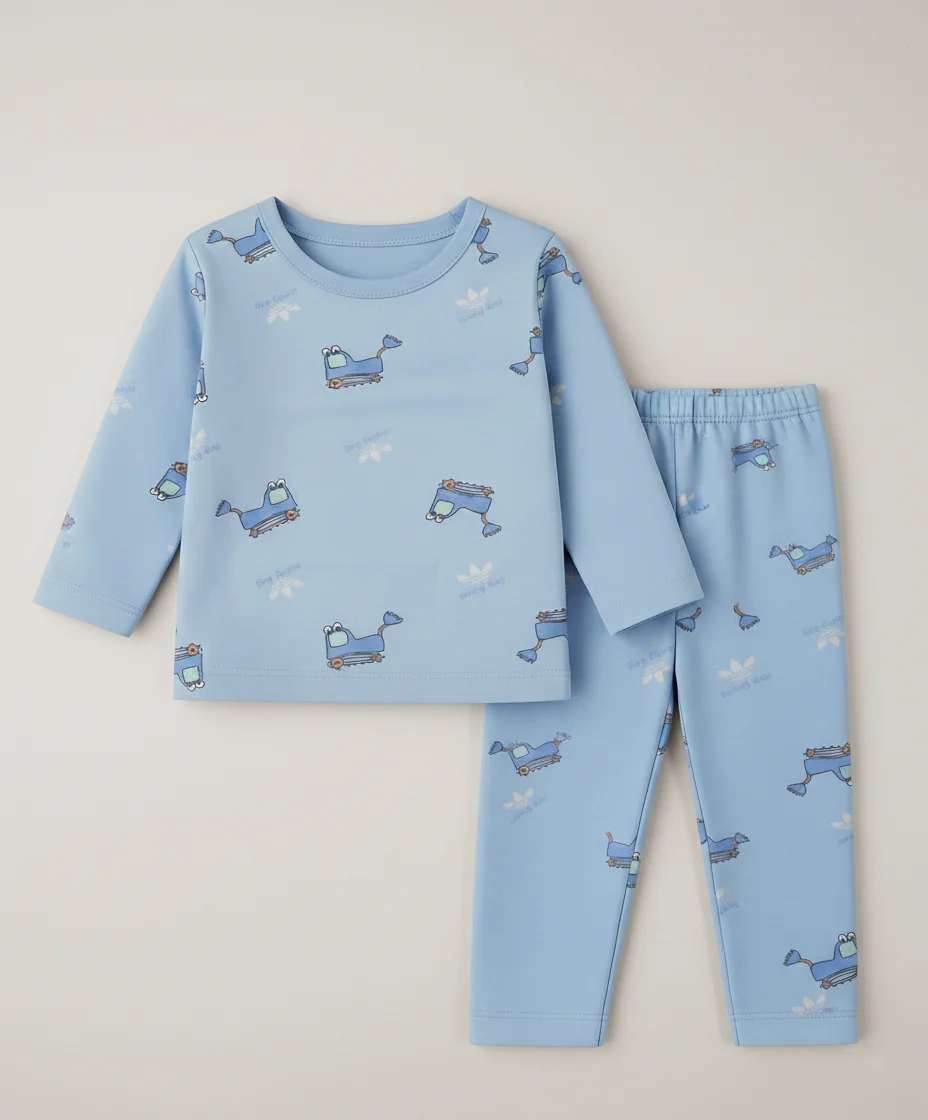 Baby Warm Pajama Set Excavator Blue - Sunshine