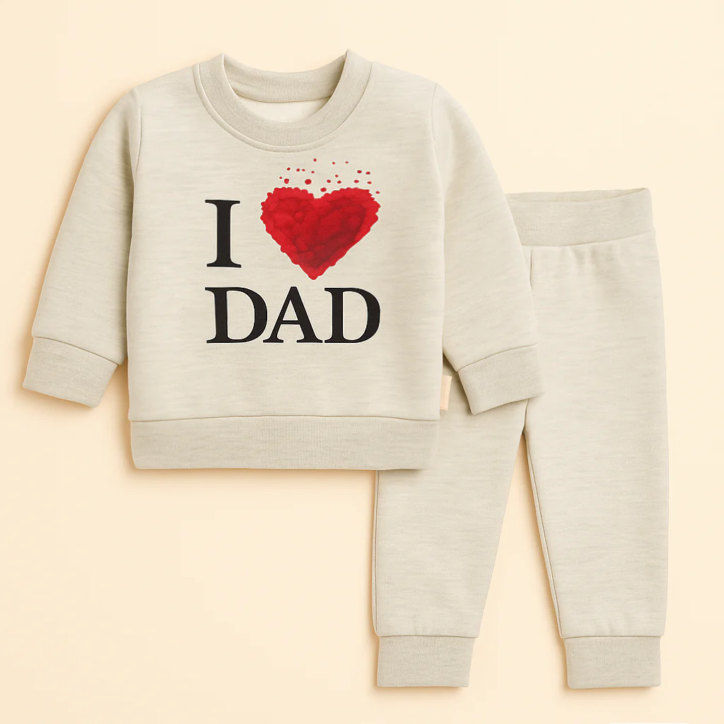 Baby Warm Pajama Set Love Dad Light Grey - Oolaa