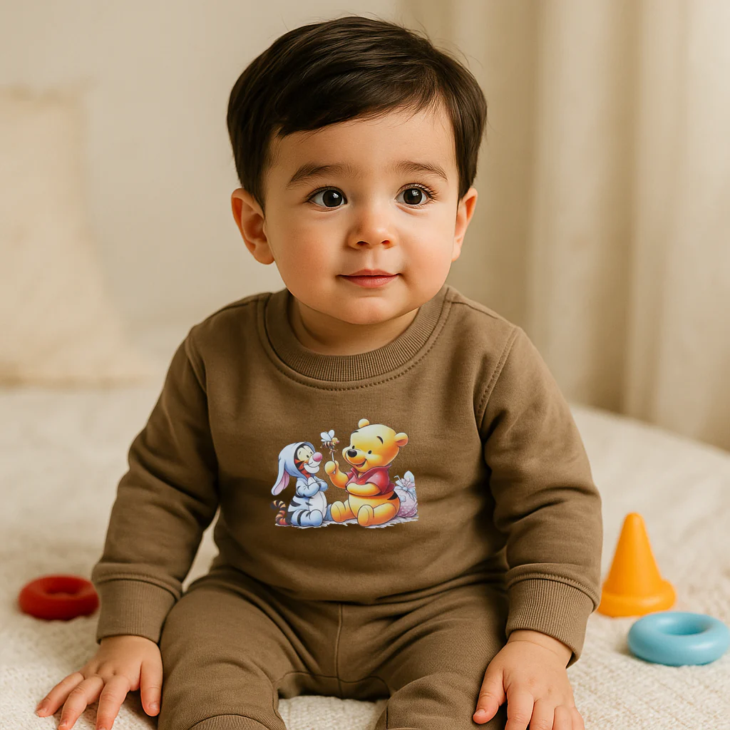 Baby Warm Pajama Set Pooh Dark Beige - Oolaa - Image 2