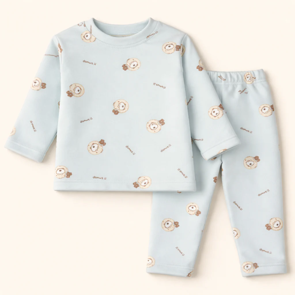 Baby Warm Pajama Set Printed Blue - Sunshine