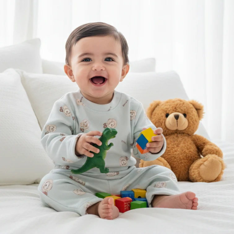 Baby Warm Pajama Set Printed Blue - Sunshine - Image 2