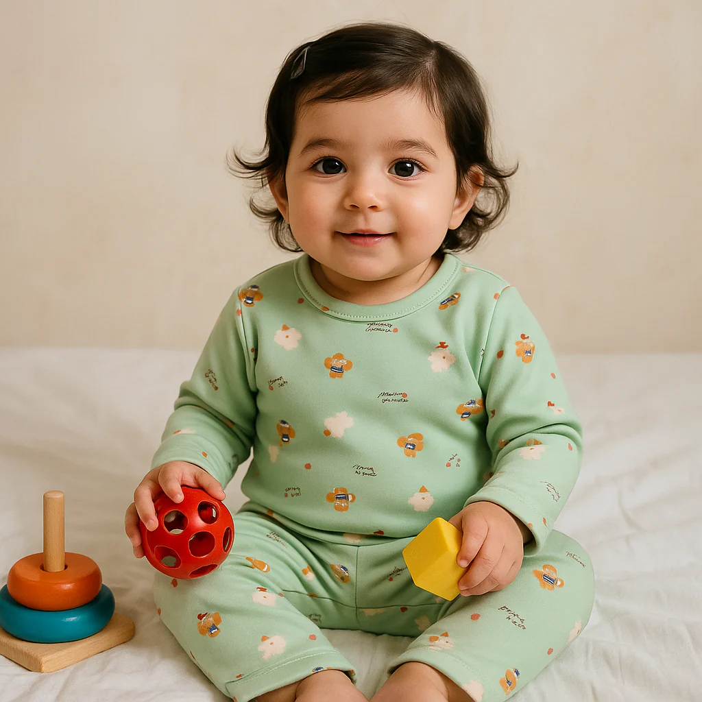 Baby Warm Pajama Set Printed Green - Sunshine - Image 2