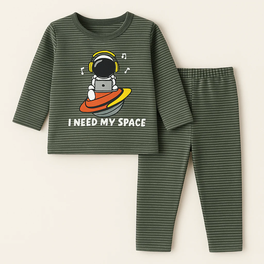 Baby Warm Pajama Set Space Dark Green - Sunshine
