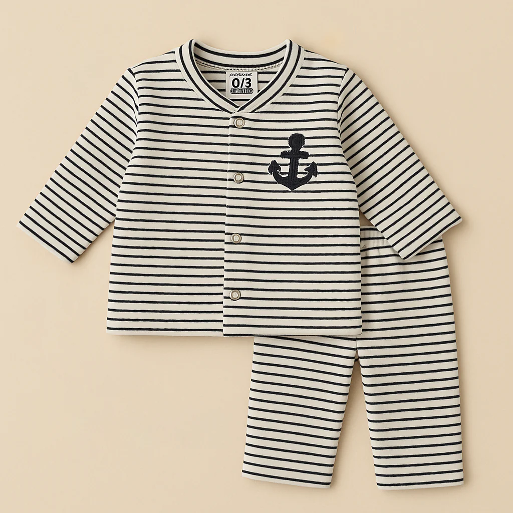 Baby Warm Sleepsuit Stripes Anchor Black - Sunshine