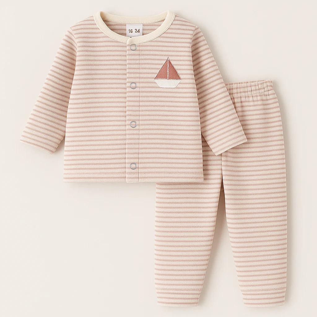 Baby Warm Sleepsuit Stripes Boat Peach - Sunshine
