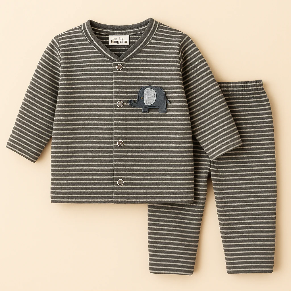 Baby Warm Sleepsuit Stripes Elephant Grey - Sunshine