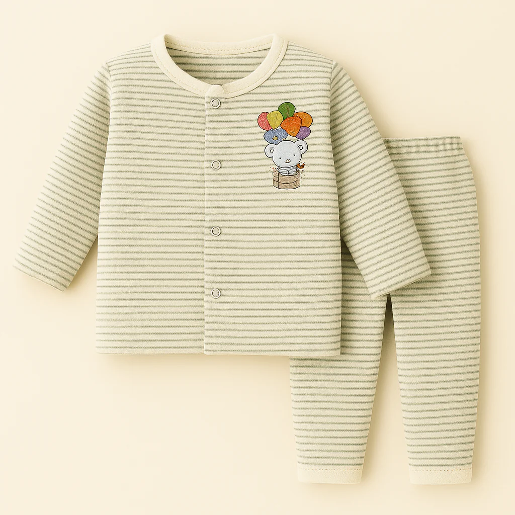Baby Warm Sleepsuit Stripes Green - Sunshine