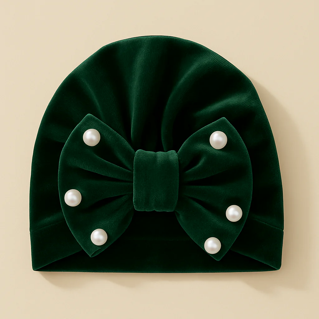 Baby Warm Velvet Turban Cap Bow Green - Sunshine