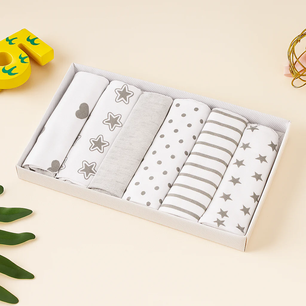 6Pcs Baby Washcloths Grey - Sunshine