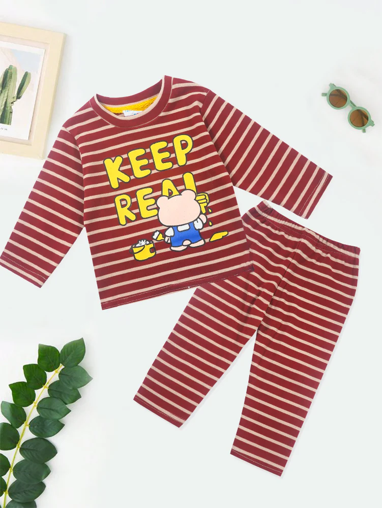 Baby Winter Pajama Set Keep Real Stripes Maroon - Sunshine - Image 3