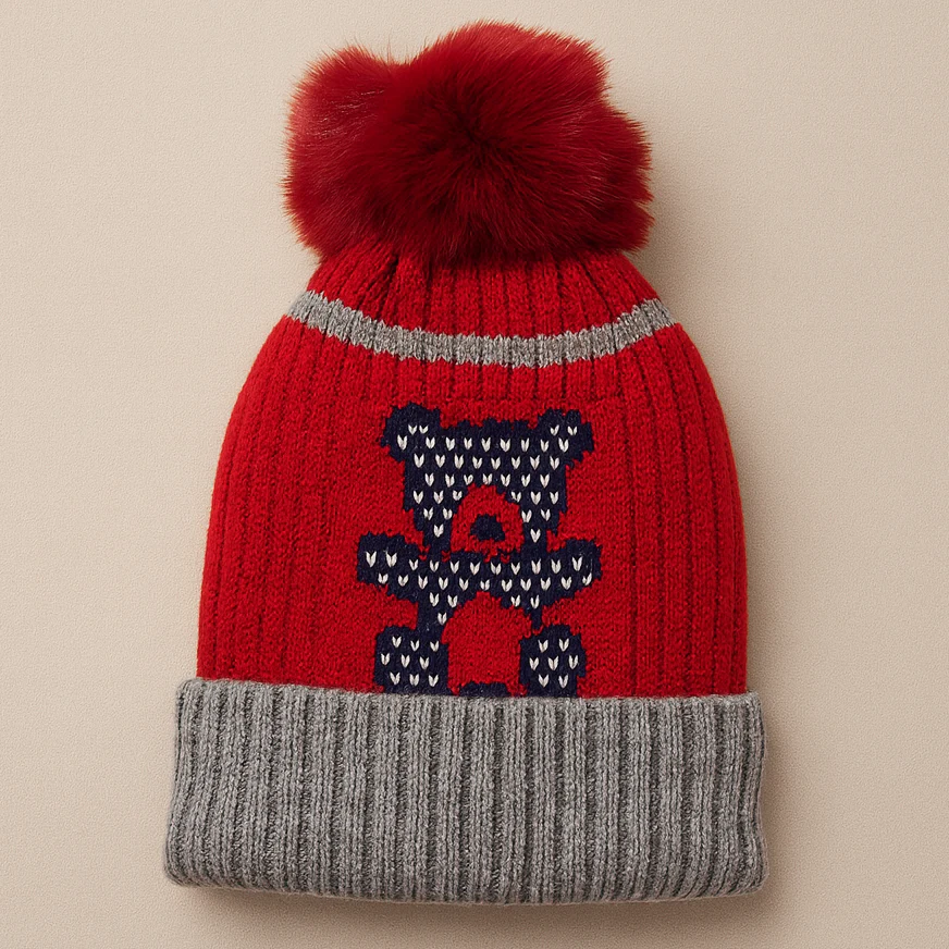 Baby Woolen Cap Bear Red - Sunshine
