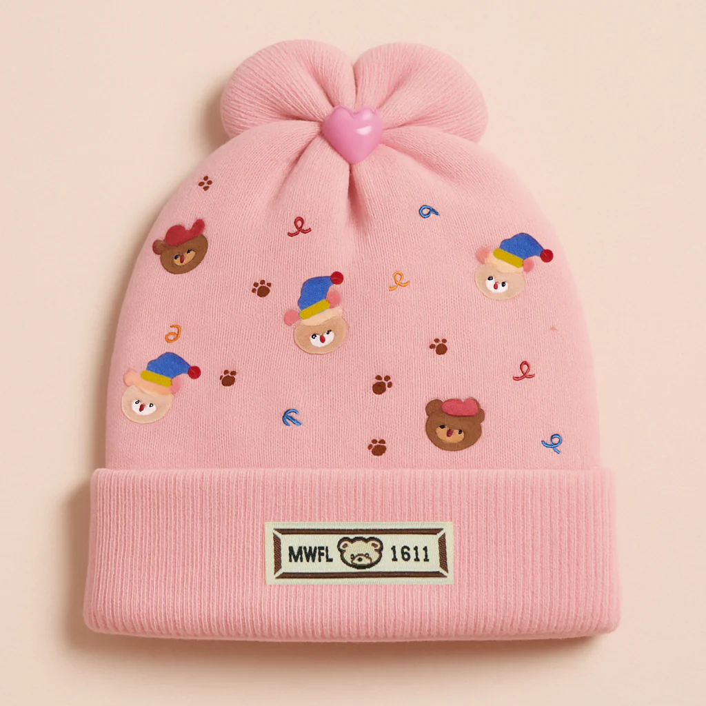 Baby Woolen Cap Bow Pink - Sunshine
