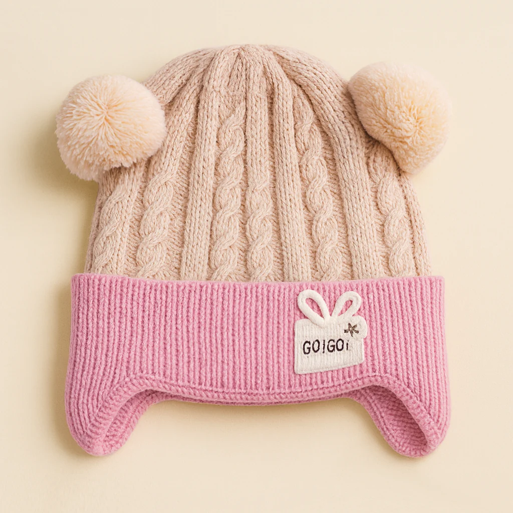 Baby Woolen Cap Pom Pom Beige - Sunshine