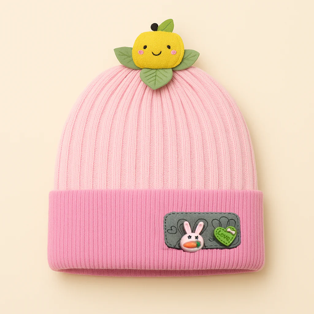Baby Woolen Cap Smiley Face Beige - Sunshine