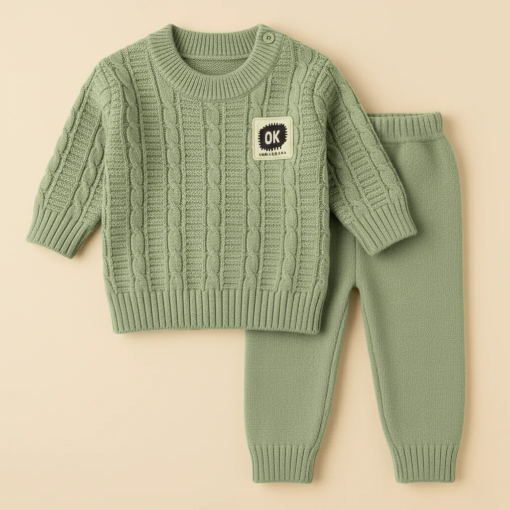 Baby Woolen Pajama Set Beige - Sunshine - Image 2