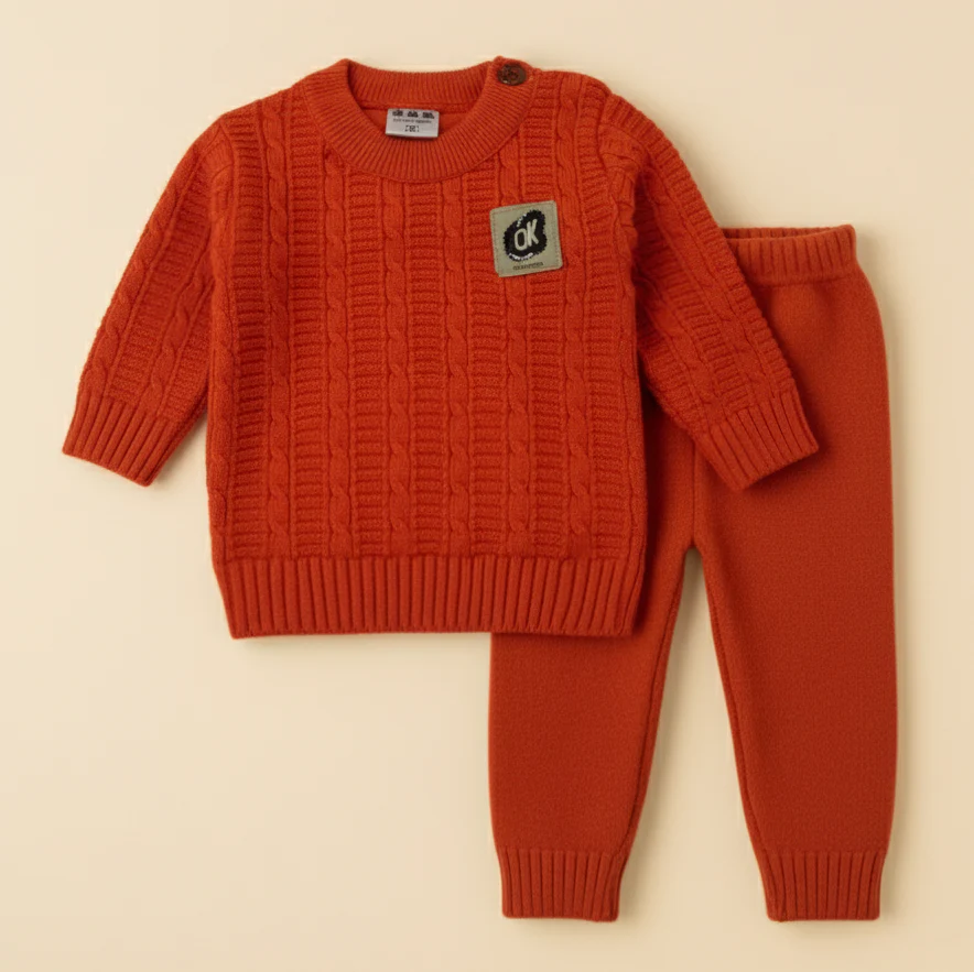 Baby Woolen Pajama Set Orange - Sunshine - Image 2