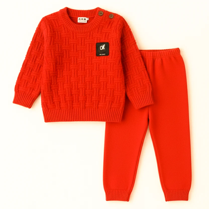 Baby Woolen Pajama Set Red - Sunshine