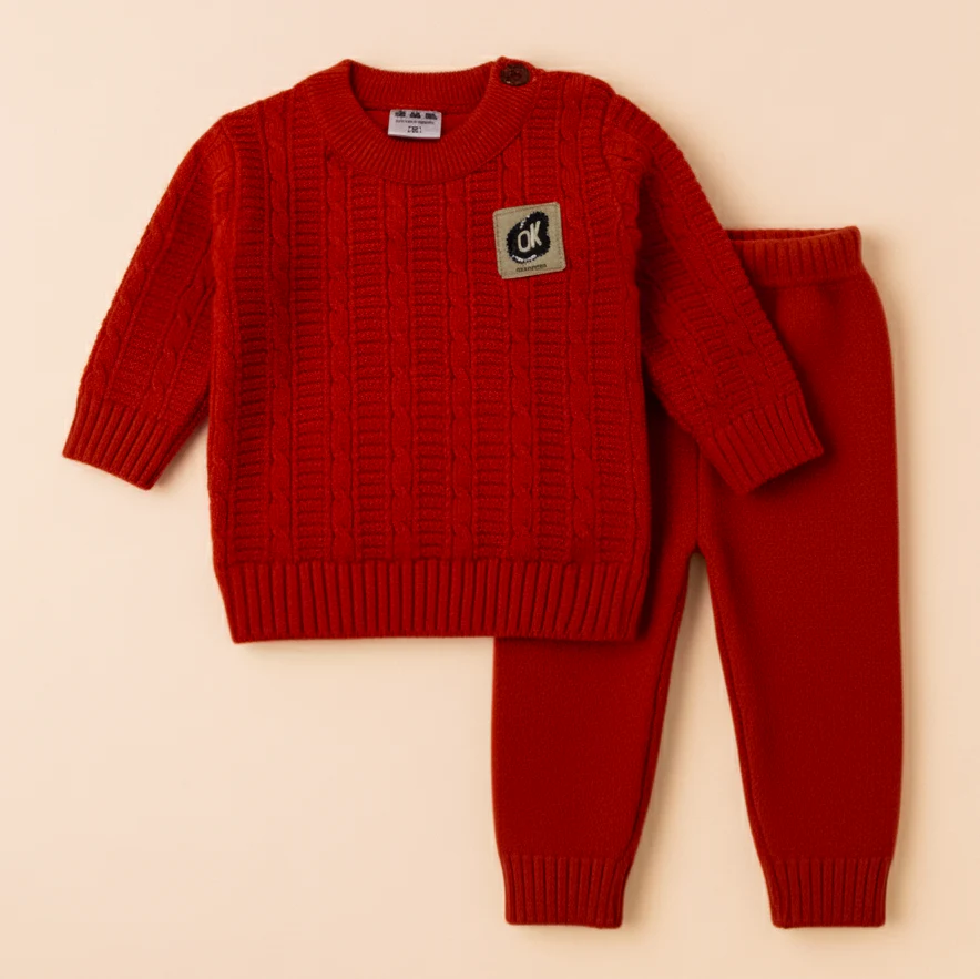 Baby Woolen Pajama Set Red - Sunshine - Image 2
