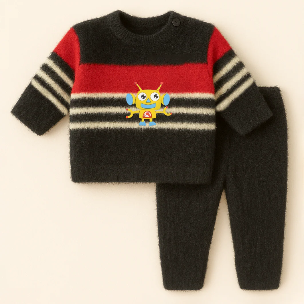 Baby Woolen Pajama Set Robot Black - Sunshine