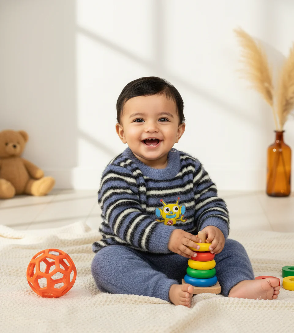 Baby Woolen Pajama Set Robot Blue - Sunshine - Image 2