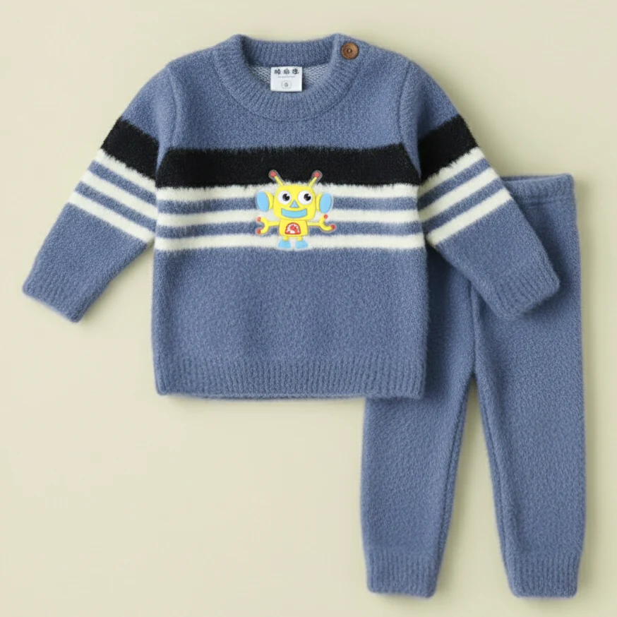 Baby Woolen Pajama Set Robot Blue - Sunshine
