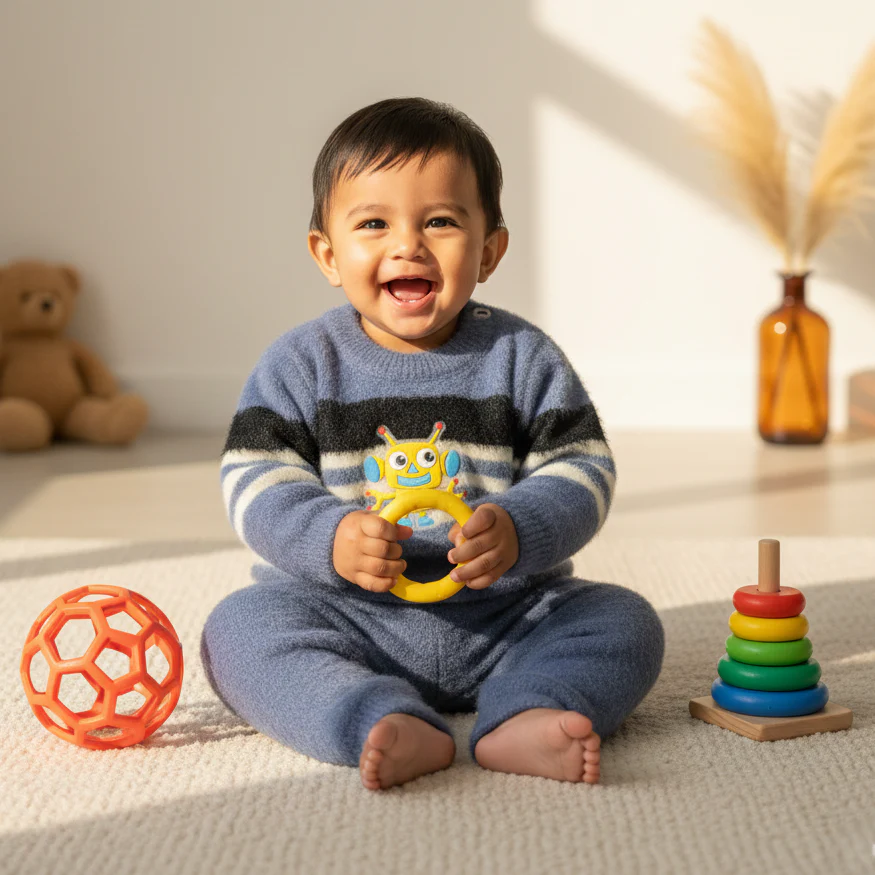 Baby Woolen Pajama Set Robot Blue - Sunshine - Image 2