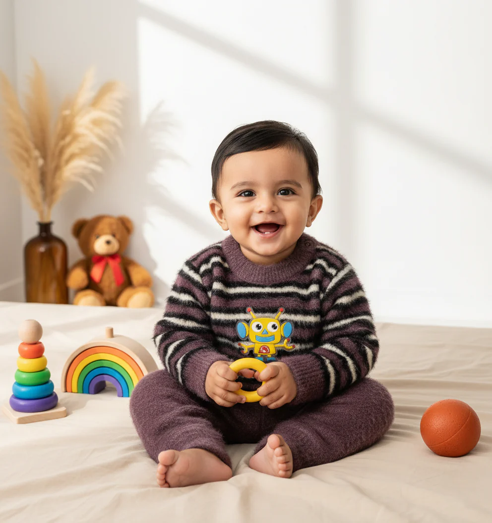 Baby Woolen Pajama Set Robot Dark Grey - Sunshine - Image 2