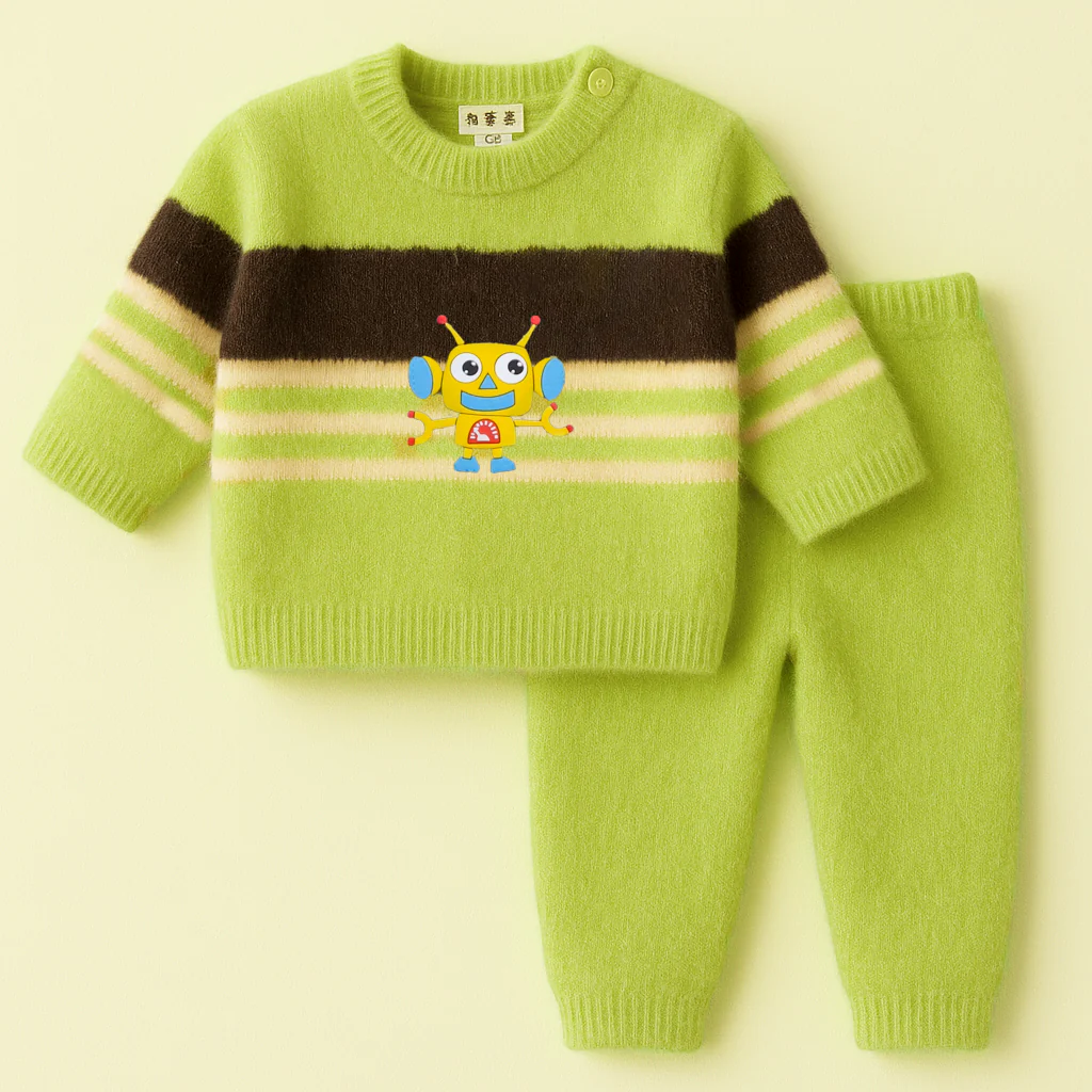 Baby Woolen Pajama Set Robot Green - Sunshine