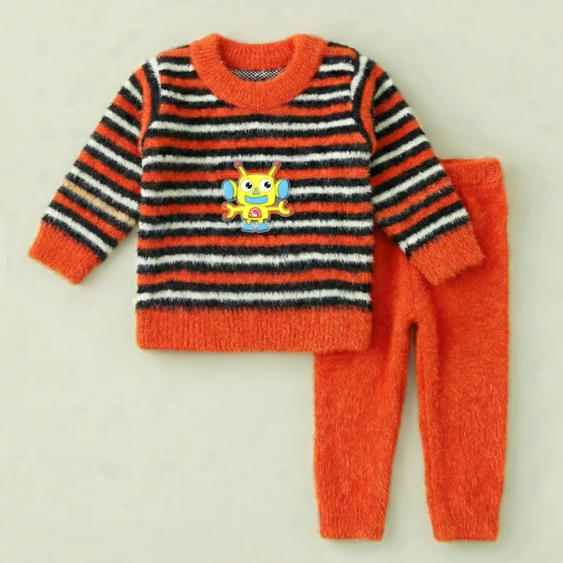 Baby Woolen Pajama Set Robot Orange - Sunshine