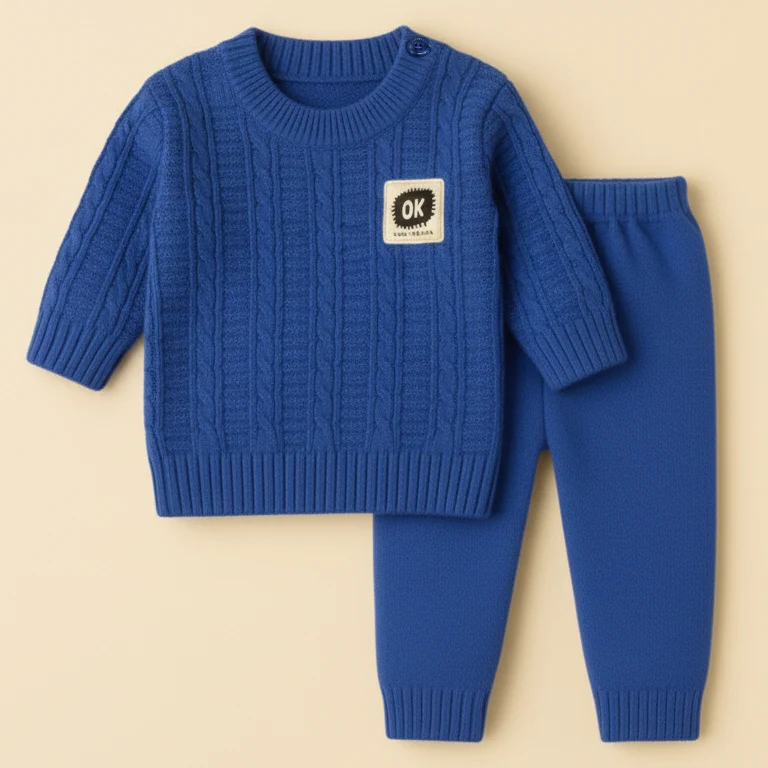 Baby Woolen Pajama Set Royal Blue - Sunshine