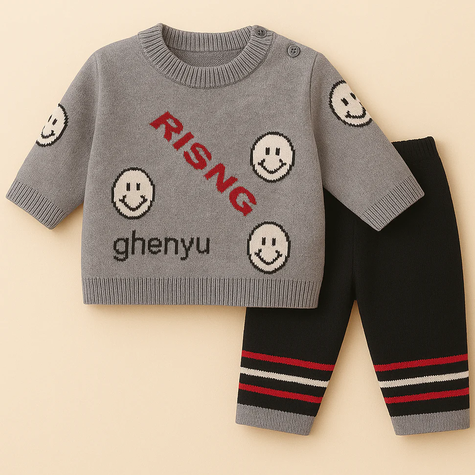 Baby Woolen Pajama Set Smile Grey - Sunshine
