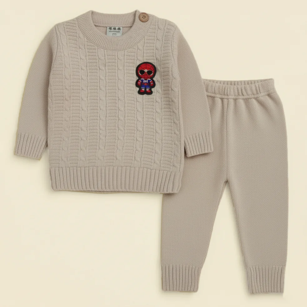 Baby Woolen Pajama Set Spiderman Beige - Sunshine