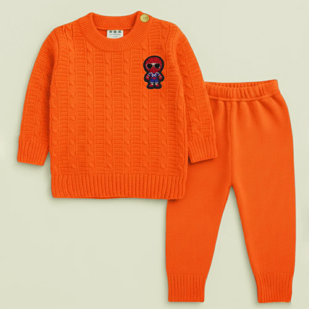 Baby Woolen Pajama Set Spiderman Orange - Sunshine