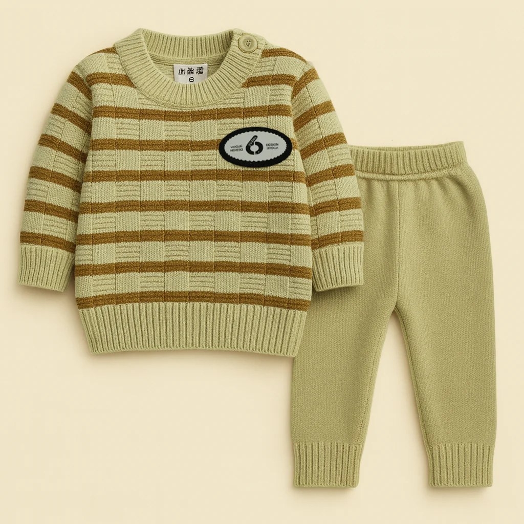 Baby Woolen Pajama Set Stripes Beige - Sunshine