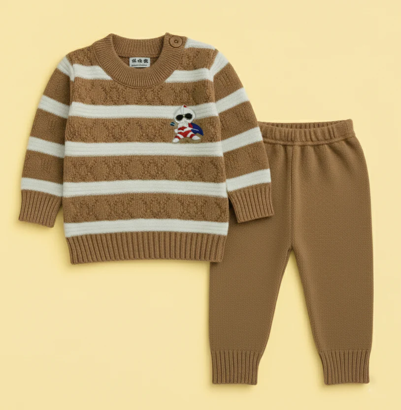 Baby Woolen Pajama Set Stripes Brown - Sunshine - Image 2