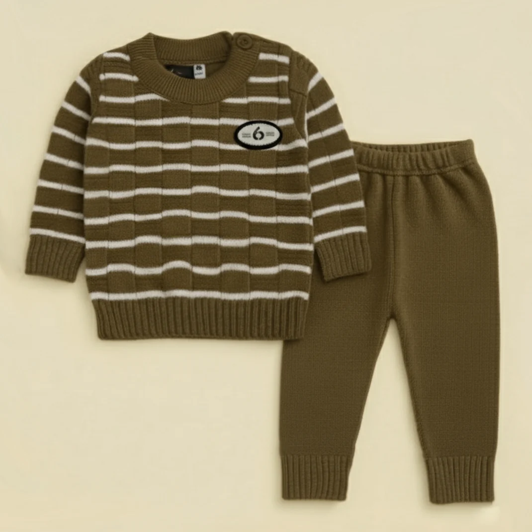 Baby Woolen Pajama Set Stripes Brown - Sunshine