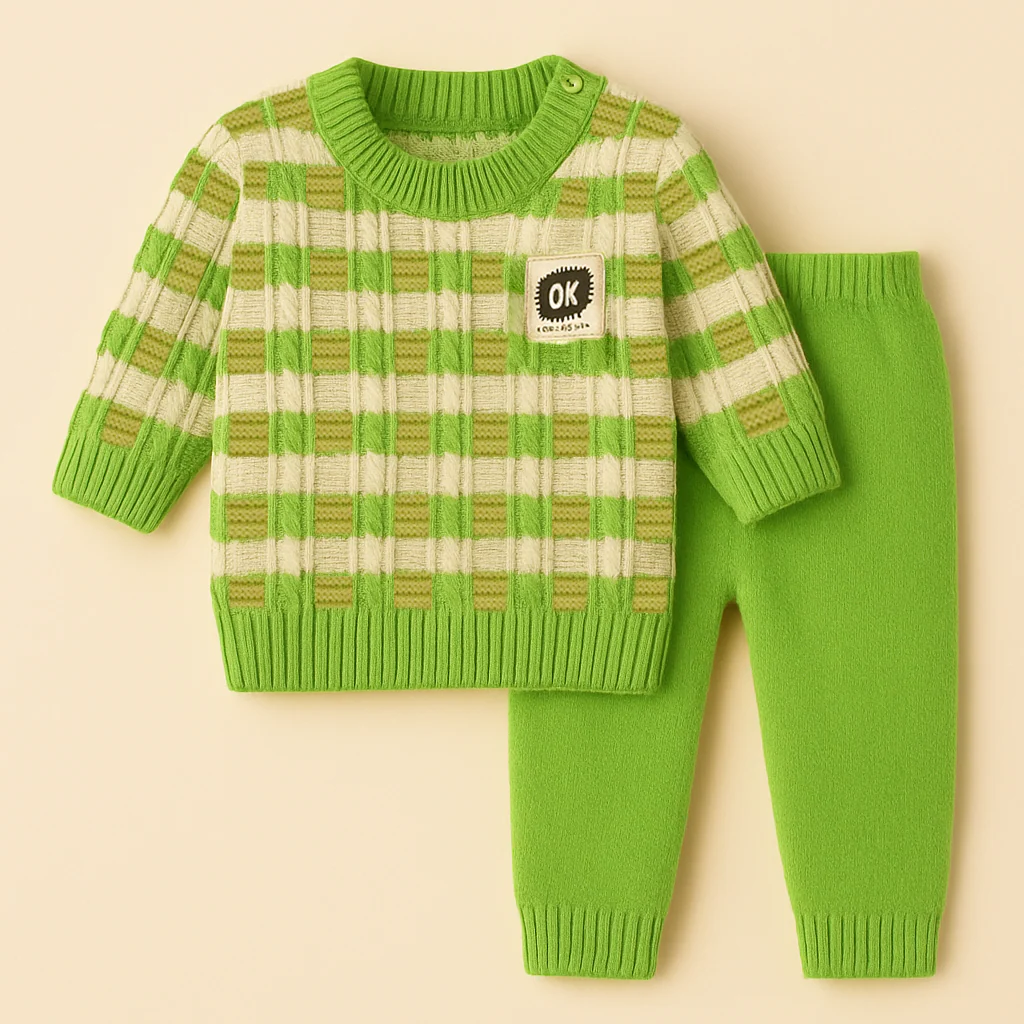 Baby Woolen Pajama Set Stripes Green - Sunshine