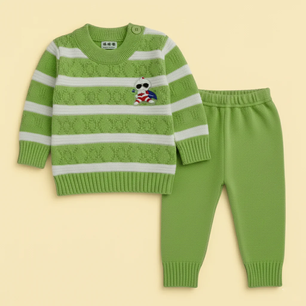 Baby Woolen Pajama Set Stripes Green - Sunshine