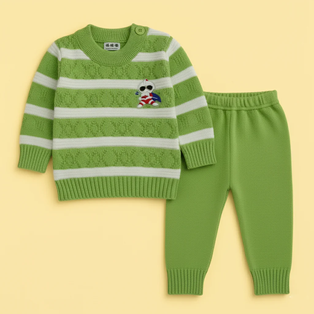 Baby Woolen Pajama Set Stripes Green - Sunshine - Image 2